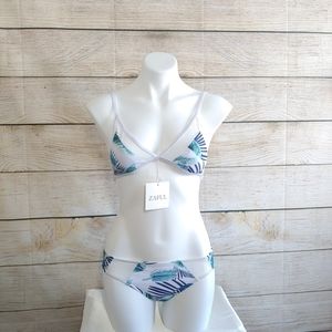 Zaful Blue White Tropical Palm Bikini Swim Large